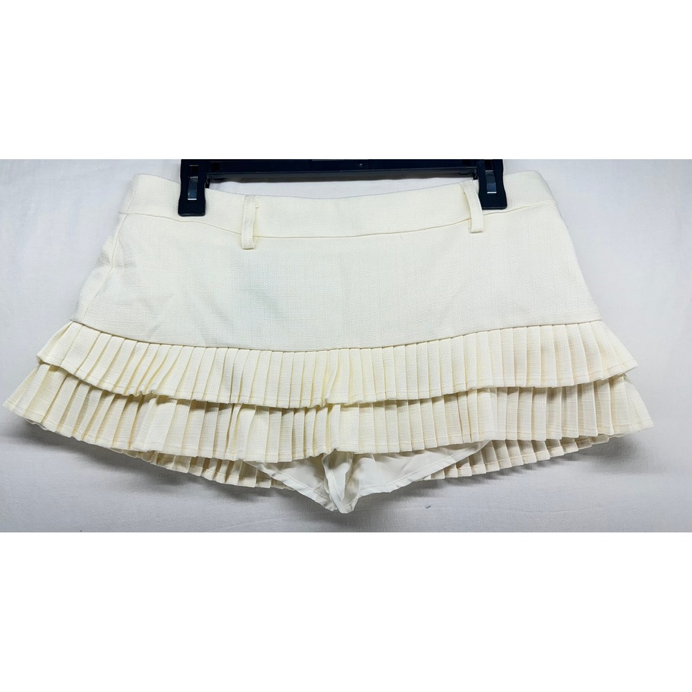 Lioness Deel Double Ruffle Mini Skort Cream Ivory Pleated Skirt Shorts S 4 NEW